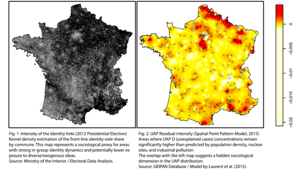 Fig. 1 : intensité du vote identitaire (2012), Fig. 2 : intensité résiduelle des PAN (2015)